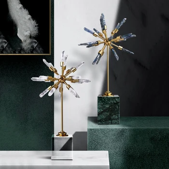 Šviesos Prabangių Apdailos Šiuolaikinio Gyvenimo Kambario Tyrimo Biuro Žalvario Papuošalai High-end White Blue Ice Crystal Gėlių Priedai
