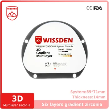 Wissden Dantų Lab Daugiasluoksnės Medžiagos Cirkonio Blokai 3D 71,14 mm CAD/CAM