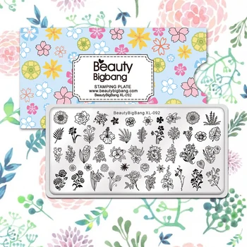 BeautyBigBang Gėlių Tema XL-092 Štampavimo Nagų Plokštelės Stačiakampio Geometrinis Dryžuotas Linija Gėlių Lapai Augalai Antspaudas Trafaretas Įrankiai
