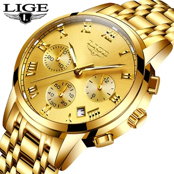 Reloj Hombre LIGE Visus Aukso Laikrodžiai Mens 2020 Prabangos Kvarcinis Laikrodis Analoginis Chronograph Vyrai Žiūrėti Vandeniui Laikrodis+Box