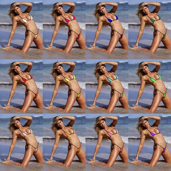 12 Spalvų Kieto Bikini Komplektas 2023 SexySwimwear Moterų Brazilijos Maudymosi Kostiumėlį, Mažas Juosmens Biquini Apynasrio Dviejų Dalių Maudymosi Kostiumas