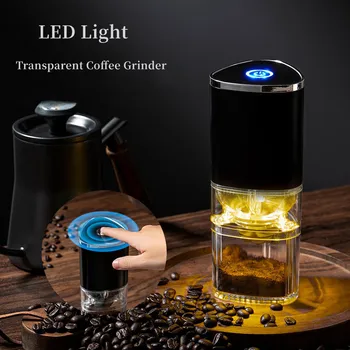 Atnaujinti LED Šviesos Elektrinis Kavos Malūnėlis Nešiojamų Profesinės Keraminės Malimo Core Skaidrus USB Mokestis Kavos Pupelių Malūnėlis