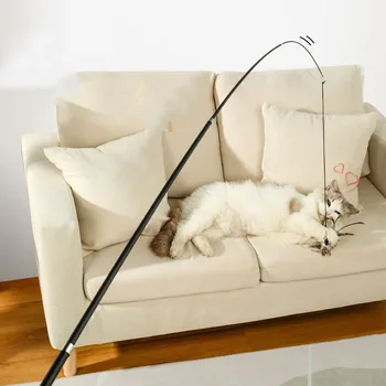 Funny Cat Stick Ilgas Strypas Ištraukiama Vielos meškere 1,8 m Bite-atsparus Plunksnų Bell Katė Žaislas Naminių Reikmenys Interaktyvūs Žaislai