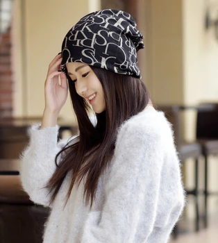50pcs/daug korėjos stiliaus rudenį, žiemą moteris Hip-Hop anglų Laiškas Unisex Šalikas medvilnės Beanie Kepurė