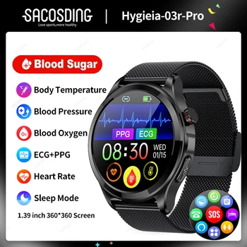 2023 Naujas EKG+PPG Kraujo Gliukozės Smart Watch Vyrų Sports Tracker Gliukozės Matuoklis Termometras Sveikatos Laikrodžiai 