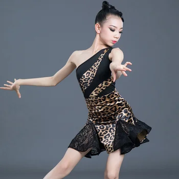 1pcs/daug vaikų seksualus vieną petį leopard lotynų šokių suknelės mergaičių suknelė mergina rodyti rezultatus chacha šokių dresss