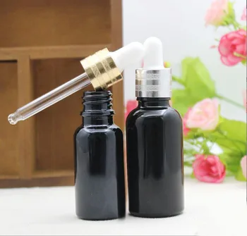 30ML juodos spalvos stiklo butelis, eterinio aliejaus skysta serumo komplekso atkūrimo užkratas gelis-serumas skystis odos priežiūros kosmetikos pakuotės