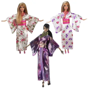 Spalvinga Japoniško Skraiste Tradicinių Kimono Princesė Lėlės Suknelė Barbie Lėlės Drabužius Ilgai Yukata Kostiumas 1/6 BJD Aksesuaras Žaislas