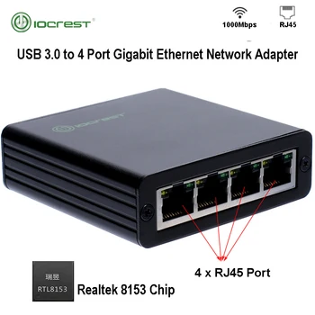 IOCREST USB3.Nuo 0 iki 4 Prievadų 10/100/1000M Gigabit Ethernet Adapter 10/100/1000 USB Gigabit Lan NIC Tinklo Adapteris