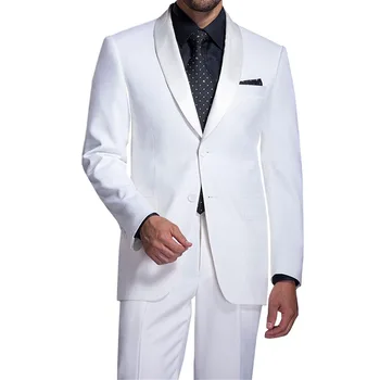 Naujas Baltos Spalvos Vyrų Kostiumai Slim Fit 2 Gabalas Vestuvių Švarkas Tinka Menterno Vestuvių Kostiumai Jaunikis Tuxedos (Striukė+Kelnės)