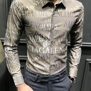 Rudenį vyrų gražus laiškas atspausdinta marškinėliai korėjos slim tendencija atsitiktinis marškinėliai vyrams ilgomis rankovėmis banga marškinėliai prekės
