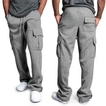 Vyrai Krovinių Jogger Kelnes Rudenį Hip-Hop Street wear Laisvas Kelnes Multi Pocket vientisos Spalvos Chalatas SALĖ, Sporto Drabužiai