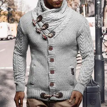 Žiemos Stilingas Vyrų Megztinis Ilgomis Rankovėmis Streetwear Super Minkštas Mezgimo Aukštos Apykaklės Džemperis Cardigan Megztinis Puloveriai