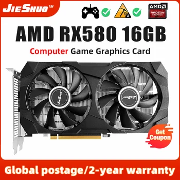 JIESHUO AMD RX580 16GB 2048SP Žaidimų Grafika Kortelės GDDR5 256Bit PCI Express 3.0 ×16 Radeon GPU RX580 Serijos placa de vaizdo