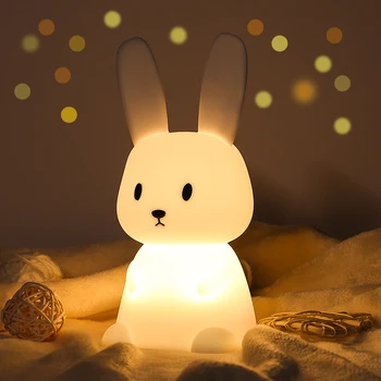 Bamblys Kawaii Kambario Dekoro USB Silikono Triušis Naktį Šviesos Naktį Šviesos, Vaikų Kambarys Cute Bunny Lempos Dovanos Darželio Mergaitės Berniukai