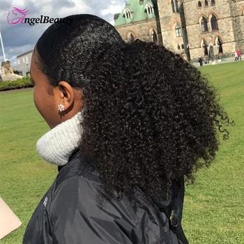 Plaukai surišti į uodegą Žmogaus Plaukų Wrap Aplink Afro Keistą Garbanotas Ponytails Pratęsimo Remy Plaukų, Ponytails Įrašą Plaukų priauginimas Moterims