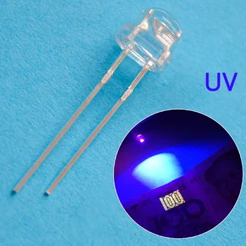 100vnt 5mm Šiaudų Skrybėlę Diodų Led 3V UV Violetinė Vanduo skaidrus Super Brights Plataus Kampo Lemputės, Lempos, atmosfera Diodai Tiesiogiai dangos