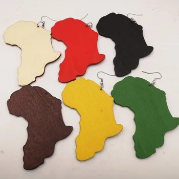 Nemokamai shippingHot Parduoti Geros Medienos Afrikos Žemėlapis Auskarai Moterims gali priimtinas mišrus spalva tvarka