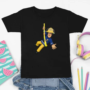 Gaisrininkas Sam Bamblys Vaikų Pop Marškinėlius Mados Vasarą Cartoon Black Marškinėliai, Vaikų trumpomis Rankovėmis Atsitiktinis Visas rungtynes, Streetwear