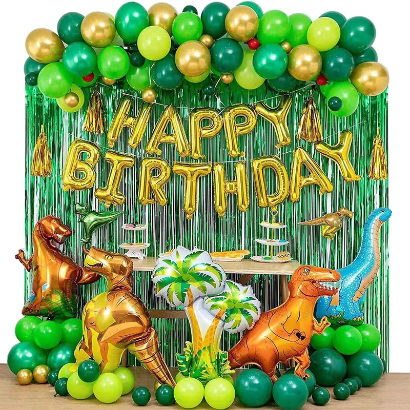 118pcs Dinozaurų gimtadienio dekoracijas šalies rinkinys su gimtadieniu balionų girliandą nustatyti folija Užuolaidos dino Tematikos ornamentu prekes