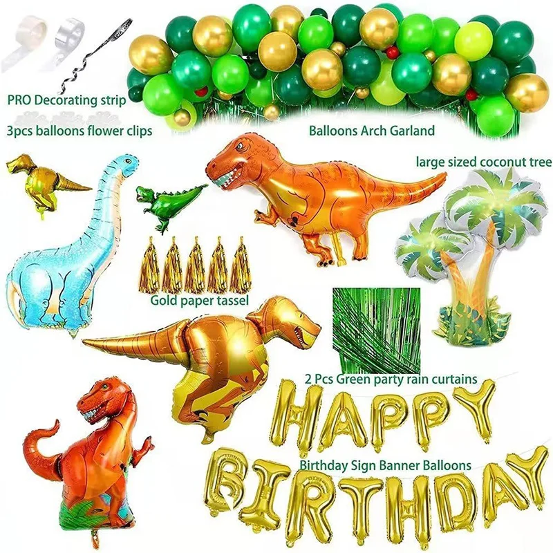 118pcs Dinozaurų gimtadienio dekoracijas šalies rinkinys su gimtadieniu balionų girliandą nustatyti folija Užuolaidos dino Tematikos ornamentu prekes