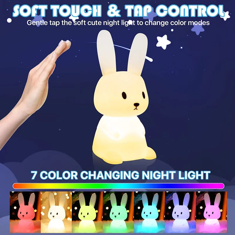 Bamblys Kawaii Kambario Dekoro USB Silikono Triušis Naktį Šviesos Naktį Šviesos, Vaikų Kambarys Cute Bunny Lempos Dovanos Darželio Mergaitės Berniukai