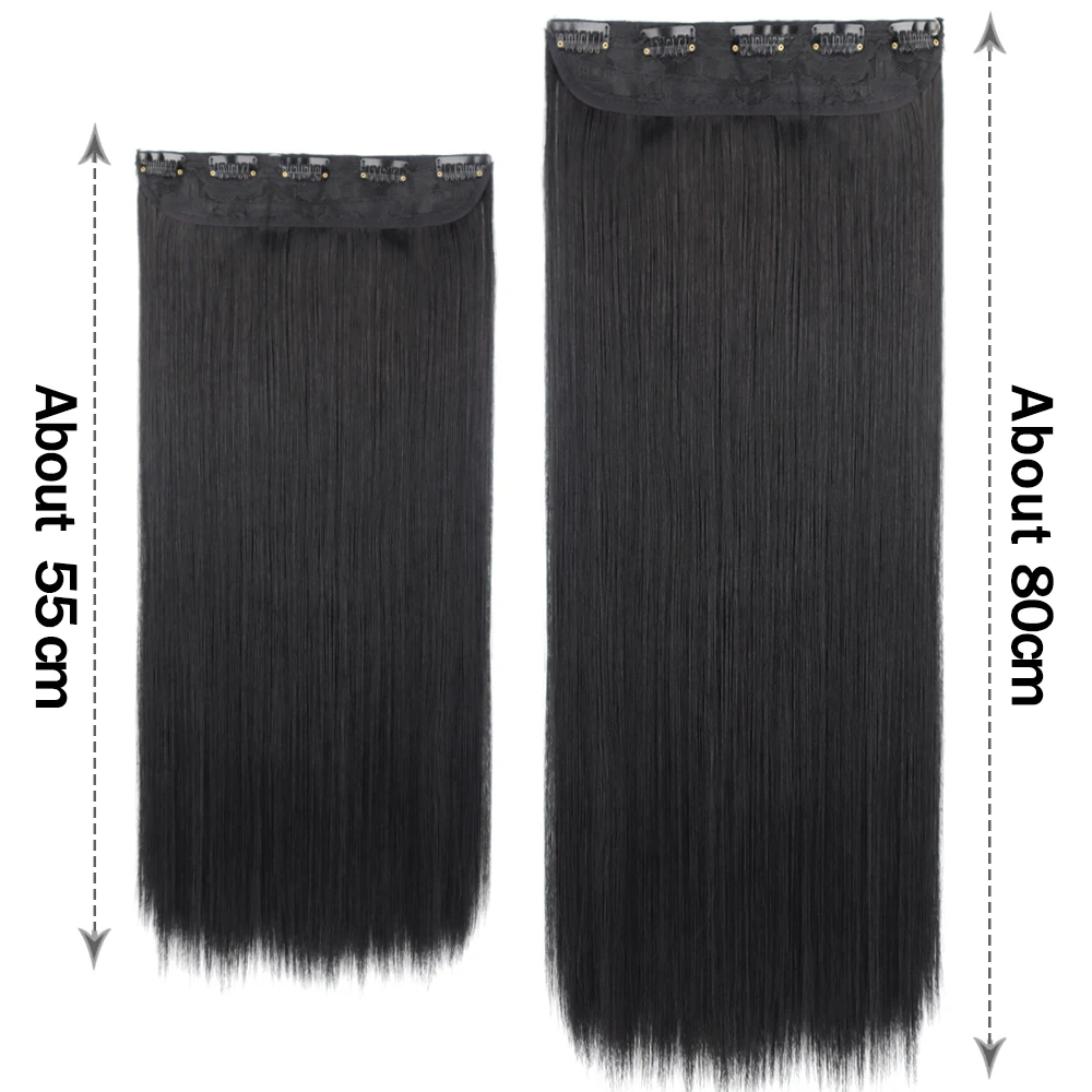 Sintetinių 5 Įrašą Plaukų priauginimas Ilgi Tiesūs Šukuosena Hairpiece Juoda Šviesūs, Ruda 80CM Gamtos Fake Plaukų Moterims