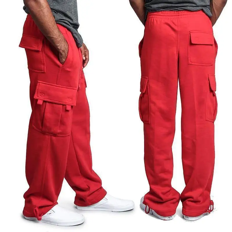 Vyrai Krovinių Jogger Kelnes Rudenį Hip-Hop Street wear Laisvas Kelnes Multi Pocket vientisos Spalvos Chalatas SALĖ, Sporto Drabužiai