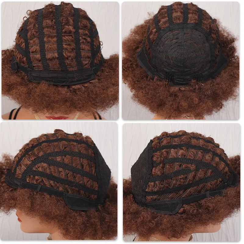 Trumpas Sintetinių Plaukų Afro Keistą Garbanoti Perukai Su Kirpčiukais Juodosios Afrikos Moterų Sintetinių Ombre Glueless Cosplay Gamtos Bl
